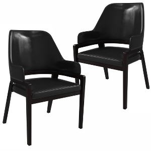 LeisureMod Ethora Wooden Dining Arm Chair Modern Leather Upholstery - 1 of 4