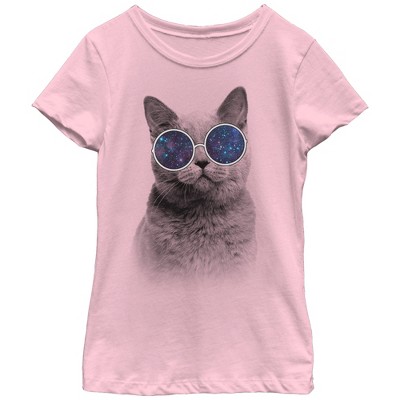 Lost Gods Girl s Galaxy Goggles Cat T Shirt Pink