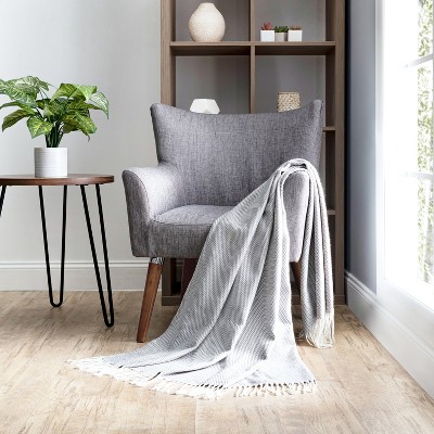 Soft Herringbone Throw Blanket With Fringe 50" X 60" - Becky Cameron
