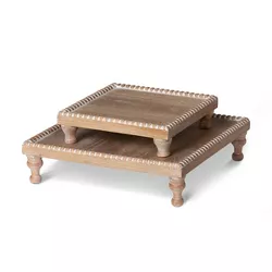 Park Hill Collection Wood Beaded Square Serving Tray Set of 2