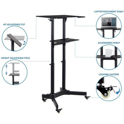 Black Aluminum Adjustable Mobile Standing Desk with Casters