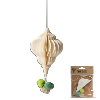 tagltd Pom Pom Honey Comb Ornament Natural Decor Decoration Hanging Ornament Xmas Holiday Christmas Tree Home Decor