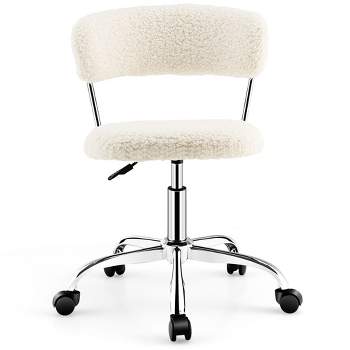 Costway Computer Desk Chair Adjustable Faux Fur Office Chair Swivel Vanity Chair