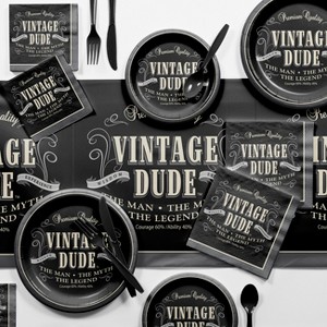 Vintage Dude Party Supplies Kit, Black