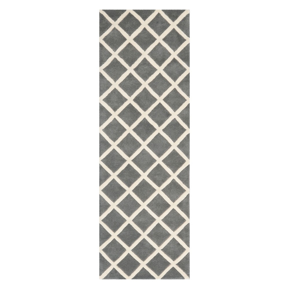 2'3inx11' Runner Christy Geometric Tufted Area Rug Dark Gray/Ivory - Safavieh