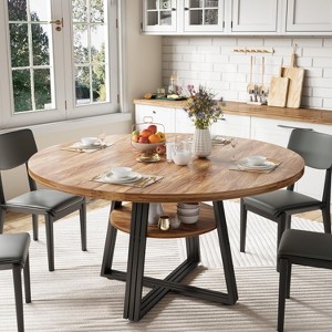 Round Dining Table for 4-6, 42" Farmhouse Kitchen Table with Storage, Circle Dinner Tables for Kitchen, Dining Room, Living Room - 1 of 4
