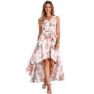 INSPIRE CHIC Women's Casual V Neck Floral Print Belt Sleeveless Maxi Dress - 1 of 4