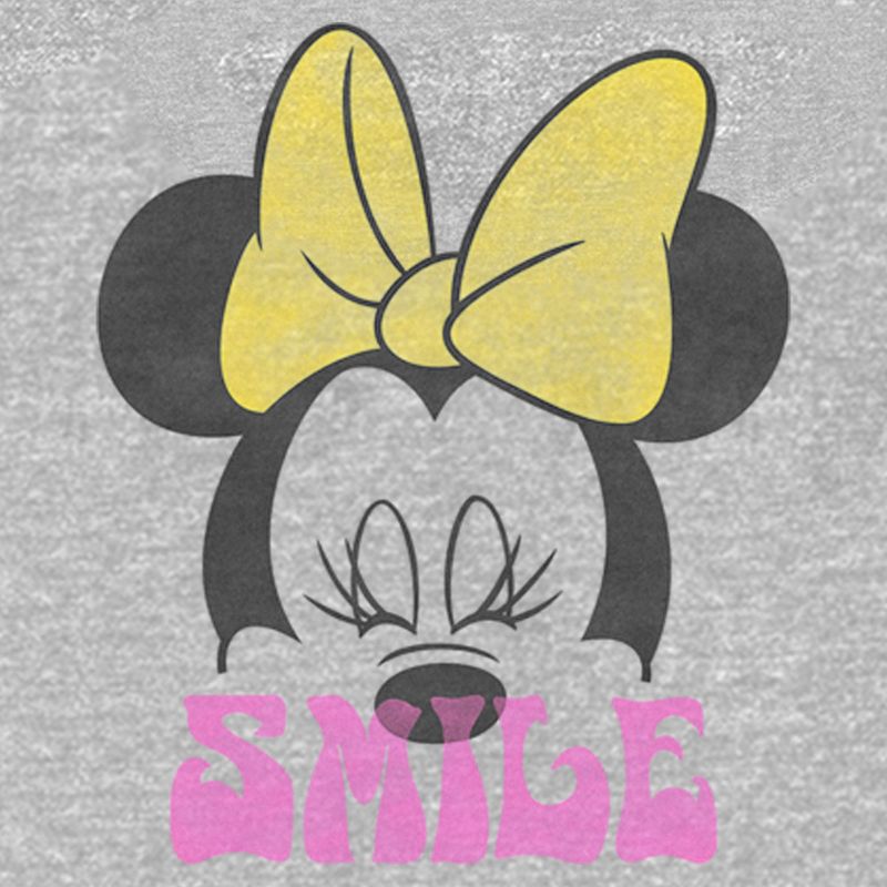 Junior's Minnie Mouse Smile Yellow Bow Minnie  Sweatshirt - Heather Gray - Medium, 2 of 3