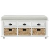 VYNXARIA Rustic Storage Bench with 3 Drawers and 3 Rattan Baskets, Shoe Bench for Living Room, Entryway - 3 of 4