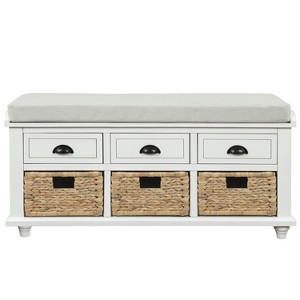 Bella Depot 42.1''W Rustic Storage Bench with Drawers and Rattan Baskets - 1 of 4