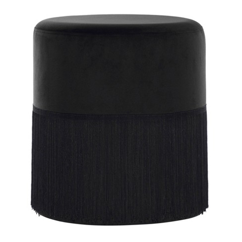 Fringe Stool Cylinder Shaped Polyester Black - Olivia & May : Target