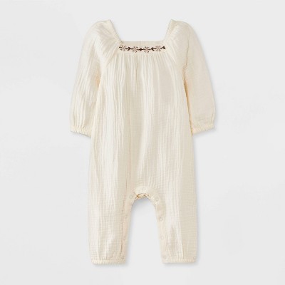 Image of Grayson Mini Baby Girls' Henley Romper - Cream 0-3M