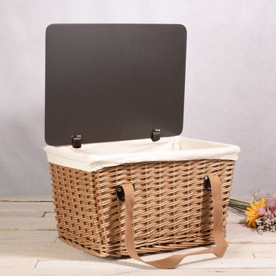 Small Natural Wicker Picnic Basket with Red Gingham Lid