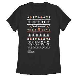 Women's Nintendo Ugly Christmas Super Mario Happy Holidays T-Shirt - 1 of 3