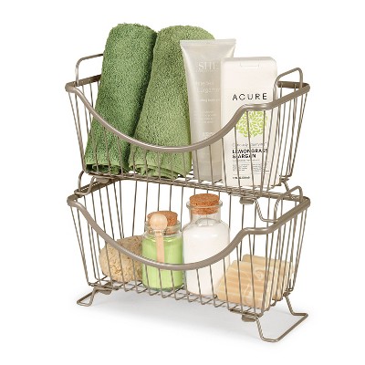 Ashley Small Ivory Metal Stacking Storage Basket