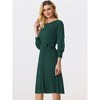 Allegra K Women's Knit Belted Round Neck Lantern Sleeves Casual Pleated Sweater Dresses - 3 of 4