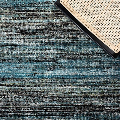 Blue and Charcoal Hand-Knotted Floral 4' x 6' Area Rug
