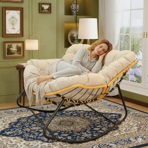 Gulches Indoor Outdoor Egg Rocking Chair - 450lbs Capacity, Rattan Wicker Papasan Lounge Chair, Ergonomic Decor Gift - 1 of 4