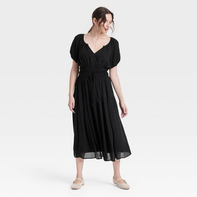 Women's Puff Short Sleeve Drop Tiered Midi A-Line Dress - Universal Thread™