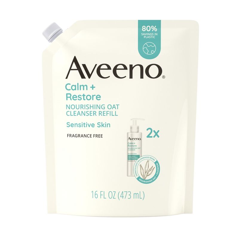 Aveeno Calm + Restore Facial Cleanser with Nourishing Oat &#38; Feverfew for Sensitive Skin - Refill Pouch - 16 fl oz, 1 of 8