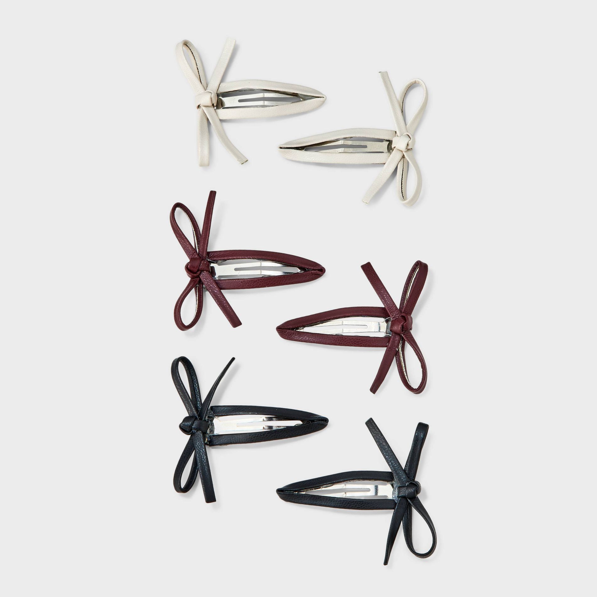 Leather Bow Salon Hair Clip Set 6pc - Wild Fable™ Browm/Black/White