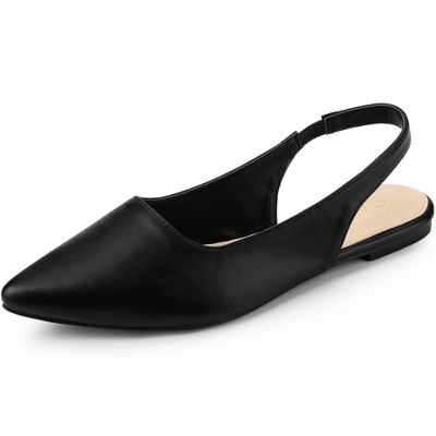 Allegra K Women's Faux Leather Pointed Toe Slip-On Slingback Flat Pumps