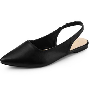 Allegra K Women's Faux Leather Pointed Toe Slip-On Slingback Flat Pumps - 1 of 4