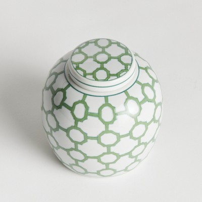 Green and White Porcelain Decorative Ginger Jar