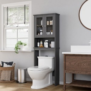 Celebalcony Over The Toilet Shelves with Double Tempered Glass Doors and Adjustable Shelf - 1 of 4