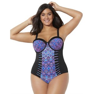 Swimsuits for All Women's Plus Size Ruched Underwire One Piece Swimsuit - 1 of 4