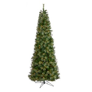 Nearly Natural 9-ft Cashmere Slim Artificial Christmas Tree with 550 Warm White Lights and 1308 Bendable Branches - 1 of 4