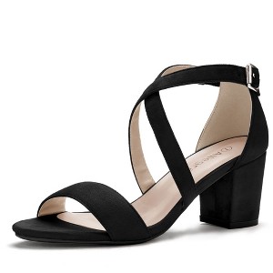 Allegra K Women's Open Toe Crisscross Buckle Ankle Strap Block Heel Sandals - 1 of 4