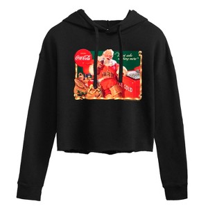 Women's - Coca-Cola - Vintage Santa With Coca Cola Ice Cooler Cropped Graphic Hoodie - 1 of 3