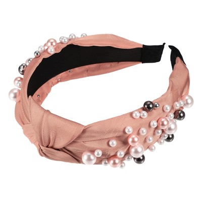 Unique Bargains Women's Fashion Wide Faux Pearl Bead Knotted Headbands 1 Pc