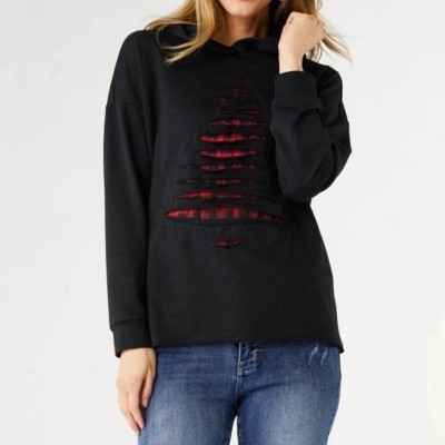 Women's Spruce Christmas Tree Cutwork Hooded Top - COCO + CARMEN