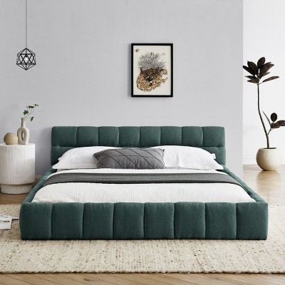 Queen Size Upholstered Bed with Headboard, Chenille Fabric Platform Bed for Modern Bedroom Spaces-Baofuwish