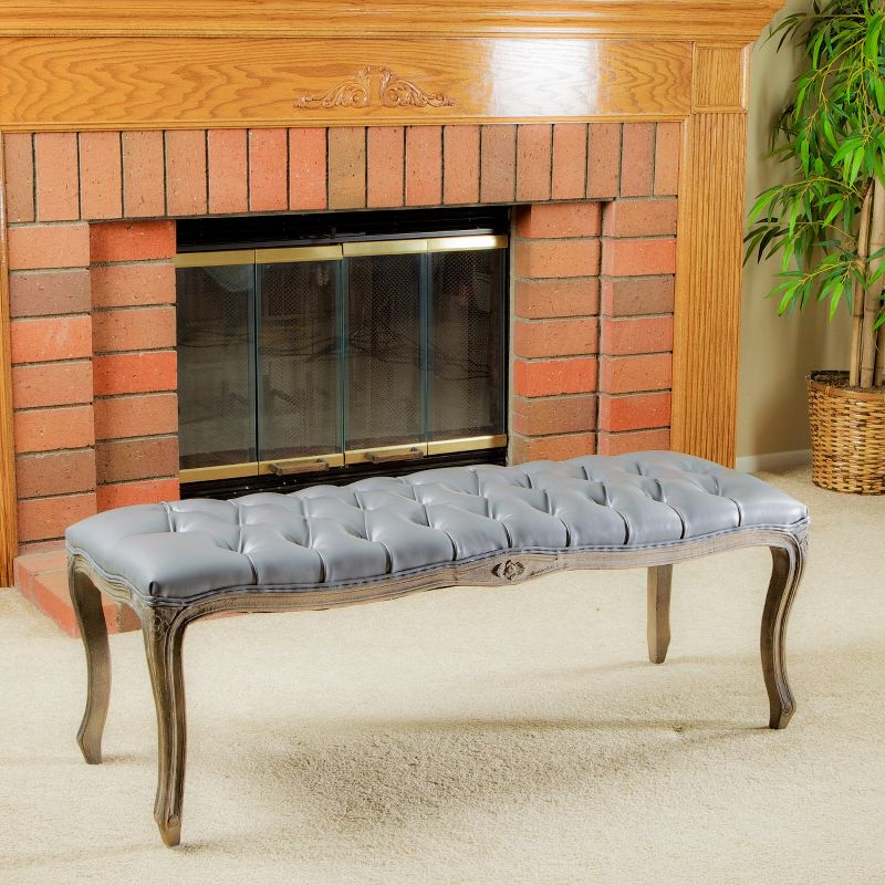 Tassia Bonded Leather Tufted Bench Gray - Christopher Knight Home, 4 of 5