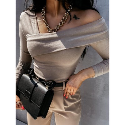 One-Shoulder Slim Fit Casual Tops for Women Sexy Long Sleeve T-Shirt