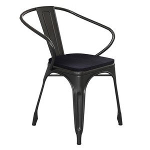 Emma and Oliver Metal Indoor-Outdoor Stacking Chair with Vertical Slat Back, Arms and All-Weather Polystyrene Seat - 1 of 4