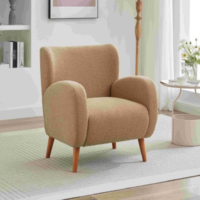 CAVINAS Boucle Fabric Accent Chair with Mid-Height Backrest,Modern Comfy Upholstered Living Room Chairs,Reading Chairs for Living Room