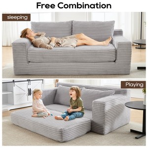 VASIP Convertible 2-in-1 Loveseat Sofa Bed - Memory Foam & Steel Frame, No Assembly, Corduroy Fabric, Compact for Small Spaces & Apartments (Orange) - 1 of 4