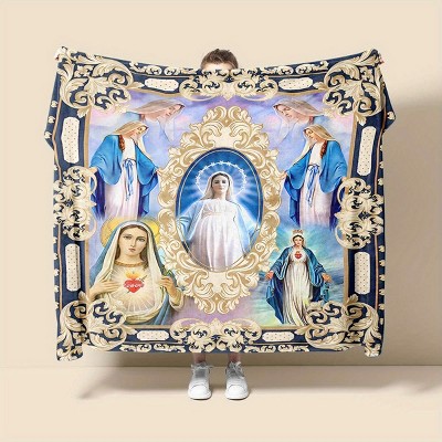 1pc Virgin Mary Pattern Four Seasons Flannel Blanket, Christmas Gift.