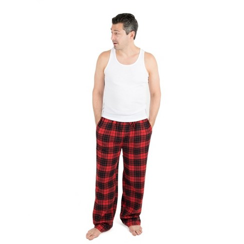 Mens Red & Black Plaid Fleece Pants