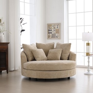 Hrinhom 59.8"W Slipcovered Barrel Sofa Chair,Modern Upholstered Chenille Accent Chair With 5 Pillows - 1 of 4