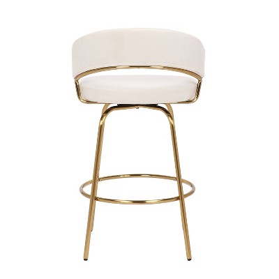Cream Velvet Gold Metal Swivel Counter Stool Set