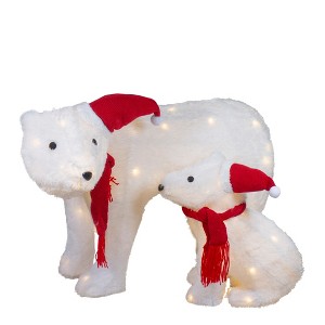 Northlight LED Lighted Chenille Polar Bears Outdoor Christmas Decorations - Warm White - Set of 2 - 1 of 4