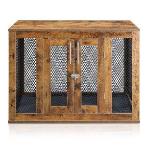 BENCMATE Pet Crates and Houses Rustic Chic Pet Crate and Side Table, Multi-Functional Furniture for Dogs and Cats in Bedroom, Brown, 40.4"*26.9"*7.3" - 1 of 4