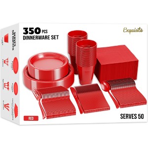Crown Display 350 Piece Color Disposable Plastic Dinnerware party set- Serves 50 - 1 of 4