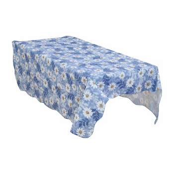 PiccoCasa Square Vinyl Water Oil Resistant Printed Tablecloths Blue Daisy 35"x35"