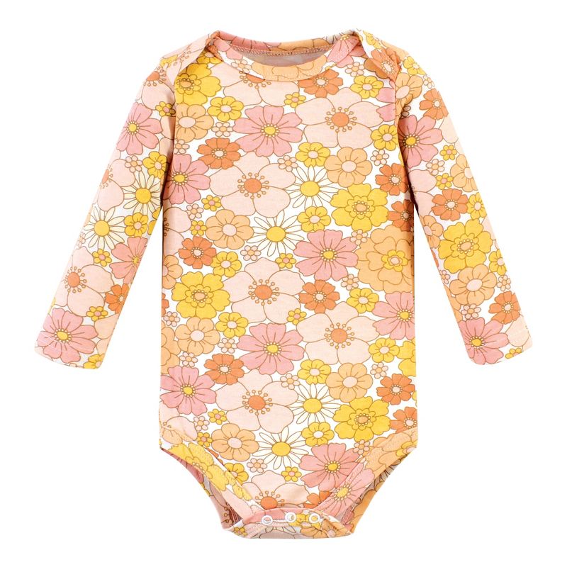 Hudson Baby Infant Girl Cotton Long-Sleeve Bodysuits, Peace Love Flowers, 4 of 6